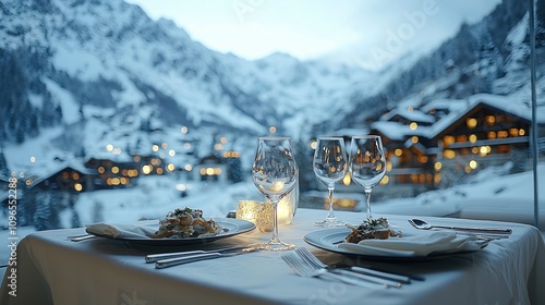 Romantic Winter Dinner Mountain View Cozy Table Setting