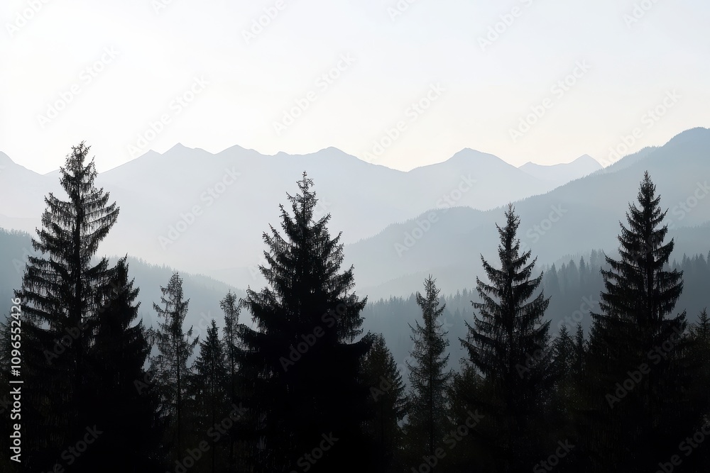 Fototapeta premium Misty Mountain Range Silhouette