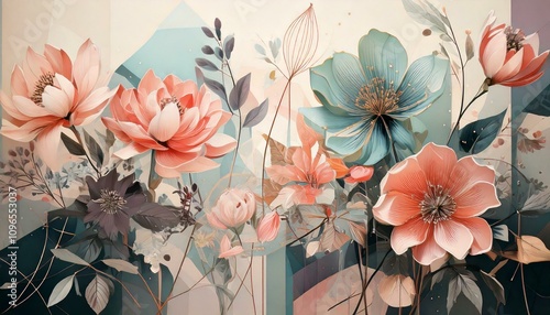 Pastel Geometric Floral Fusion
