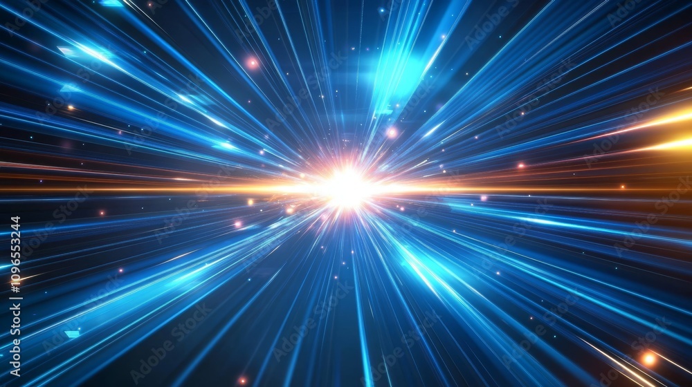 This is an abstract depiction of the concept of light speed, featuring vibrant blue rays, a glowing flare, and a mesmerizing motion blur, all representing advanced technology and cosmic themes in art This is an abstract depiction of the concept of light speed, featuring vibrant blue rays, a glowing flare, and a mesmerizing motion blur, all representing advanced technology and cosmic themes in art