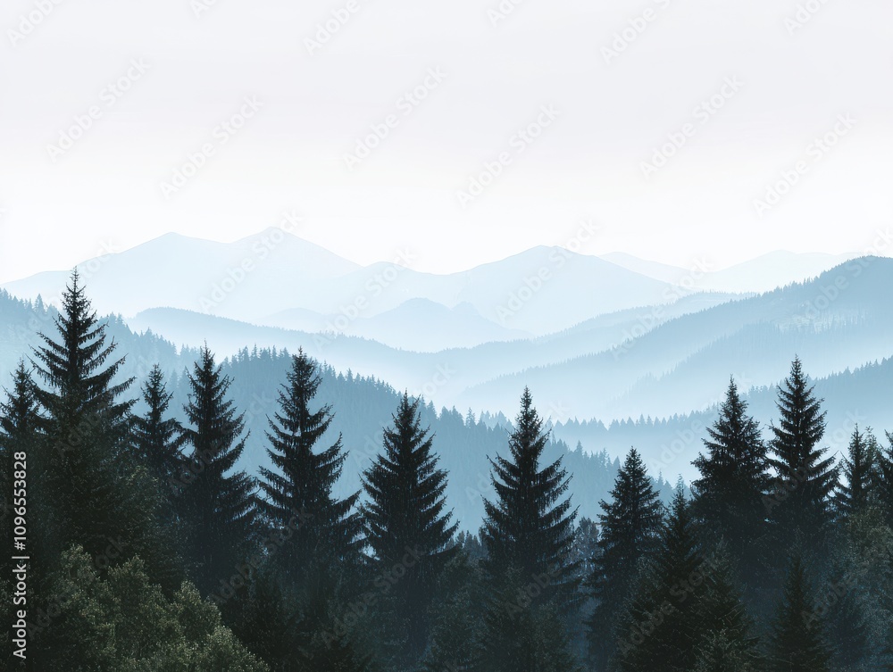 Fototapeta premium Misty Mountain Forest Scenery