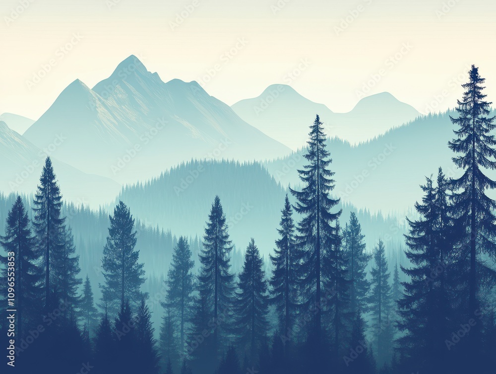 Fototapeta premium Misty Mountain Forest Scenery