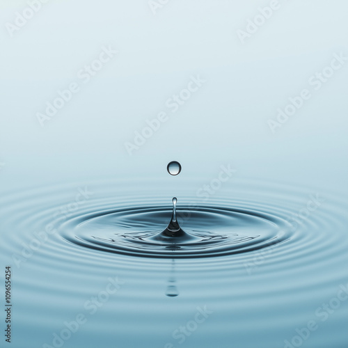 Wallpaper Mural A water drop falling into water, creating ripples and waves. The background is a light blue with soft lighting Torontodigital.ca