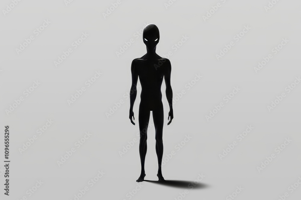 Silhouette of an alien figure against a plain white background, featureless and minimalist design Silhouette of an alien figure against a plain white background, featureless and minimalist design
