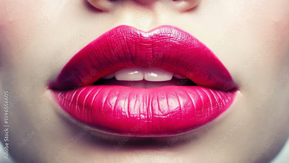 Captivating Close-Up of Pink Lips with a Tilt-Shift Effect on a White Background for Beauty and Cosmetic Themes Captivating Close-Up of Pink Lips with a Tilt-Shift Effect on a White Background for Beauty and Cosmetic Themes
