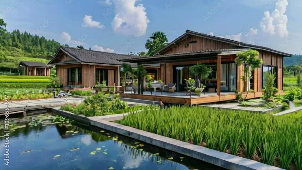 natural views, residential houses in the middle of vast rice fields natural views, residential houses in the middle of vast rice fields