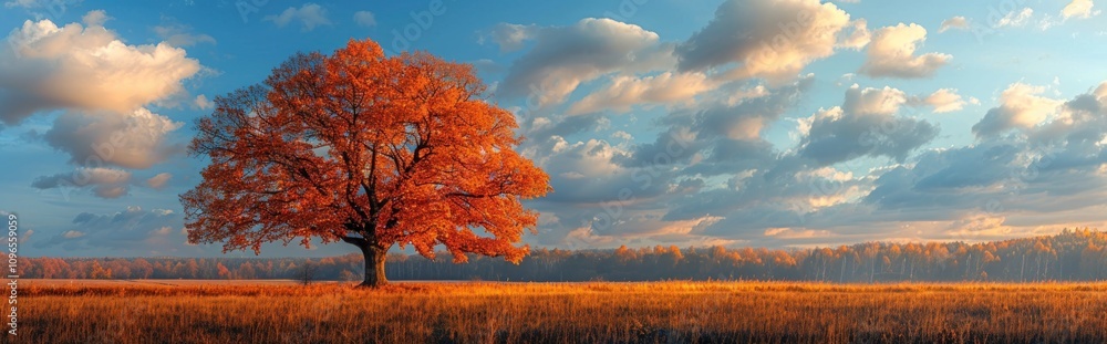 Fototapeta premium Lone Autumn Tree in a Golden Field