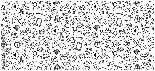social media doodle background seamless pattern repeat icon cute 