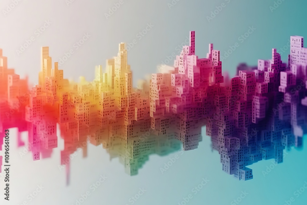 Obraz premium Abstract representation of a vibrant cityscape with colorful soundwave effects.