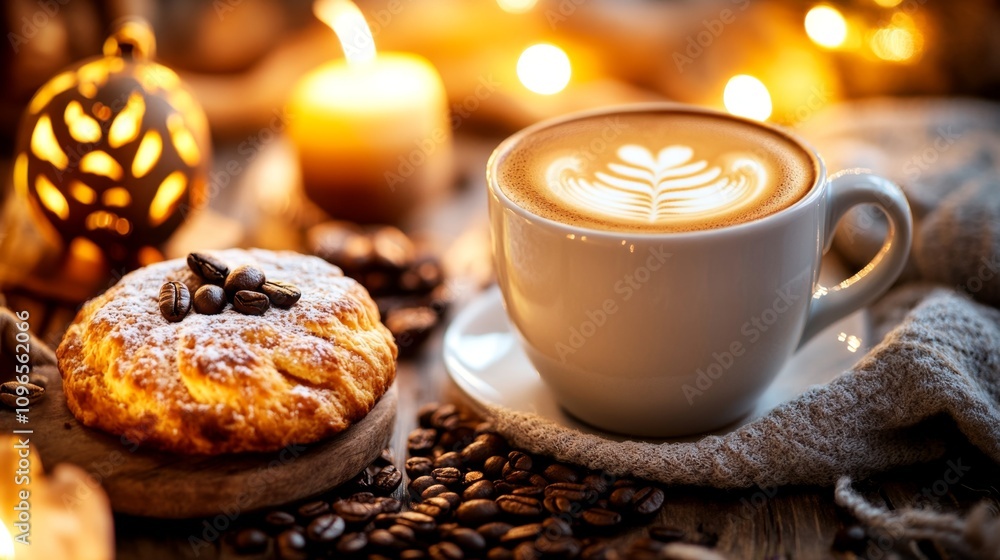 Cozy Bistro Coffee with Complex Flavor Profile and Sweet Pastry Cozy Bistro Coffee with Complex Flavor Profile and Sweet Pastry