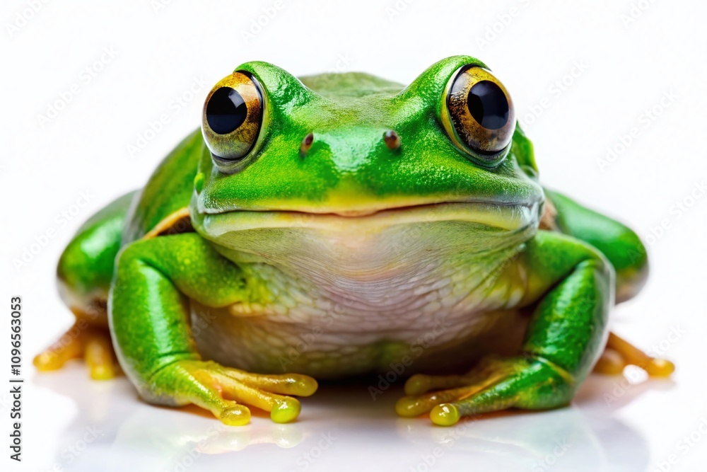 Fototapeta premium Captivating Green Frog Toad Isolated on White Background Showcasing Unique Features and Textures, Perfect for Nature and Wildlife Photography Projects