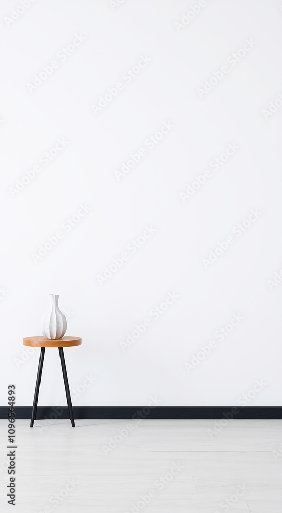 Minimalist white vase on wooden table. Minimalist white vase on wooden table.