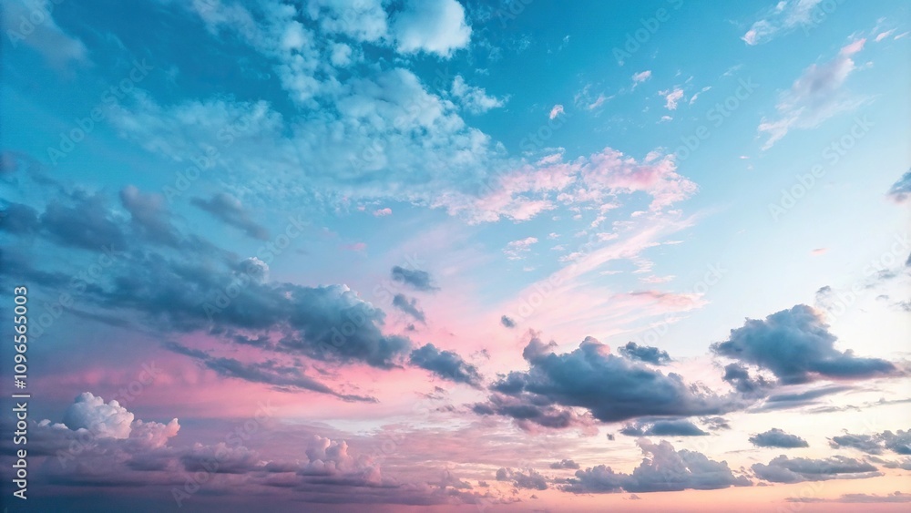 Gradient Blue to Pink Hues on Cloudy Sky Background, gradient blue, pink hues