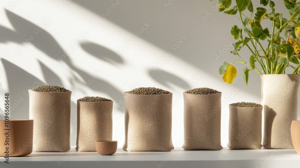 Naklejka premium Eco-Friendly Pouches with Organic Seeds for Sustainable Living