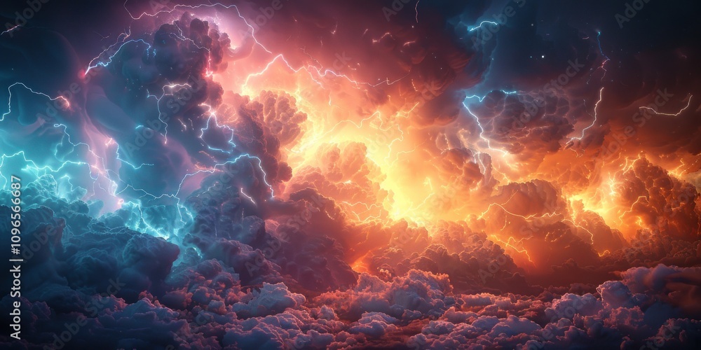 Fototapeta premium Thunderstorm with Lightning and Dramatic Clouds