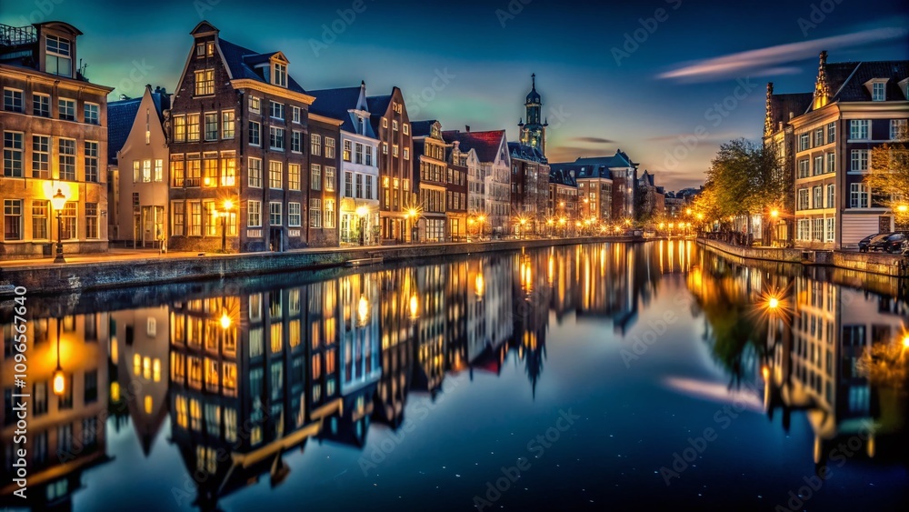 Captivating Low Light Photography of a Serene Urban Landscape at Night, Showcasing Illuminated Buildings and Tranquil Reflections in Water for a Dreamy Atmosphere Captivating Low Light Photography of a Serene Urban Landscape at Night, Showcasing Illuminated Buildings and Tranquil Reflections in Water for a Dreamy Atmosphere