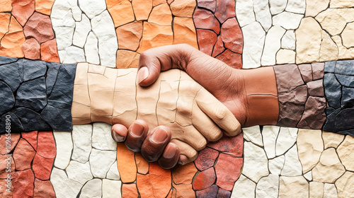 artistic collage depicting a handshake between partners, symbolizing cooperation and agreement photo