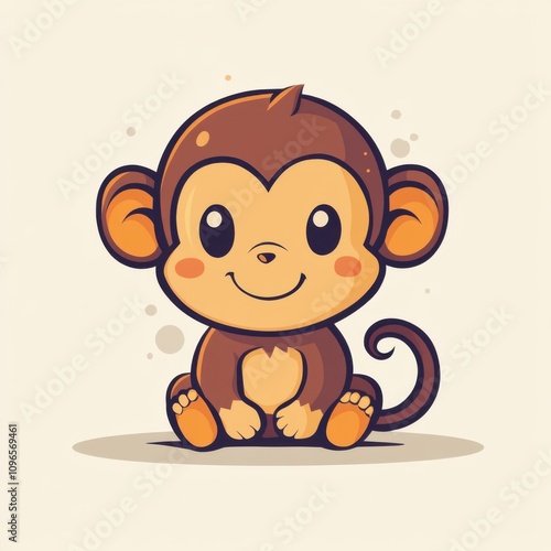 Monkey cartoon. Cute animal illustration, funny jungle design, wild nature art, happy baby character, adorable wildlife scene, tropical forest creative image.