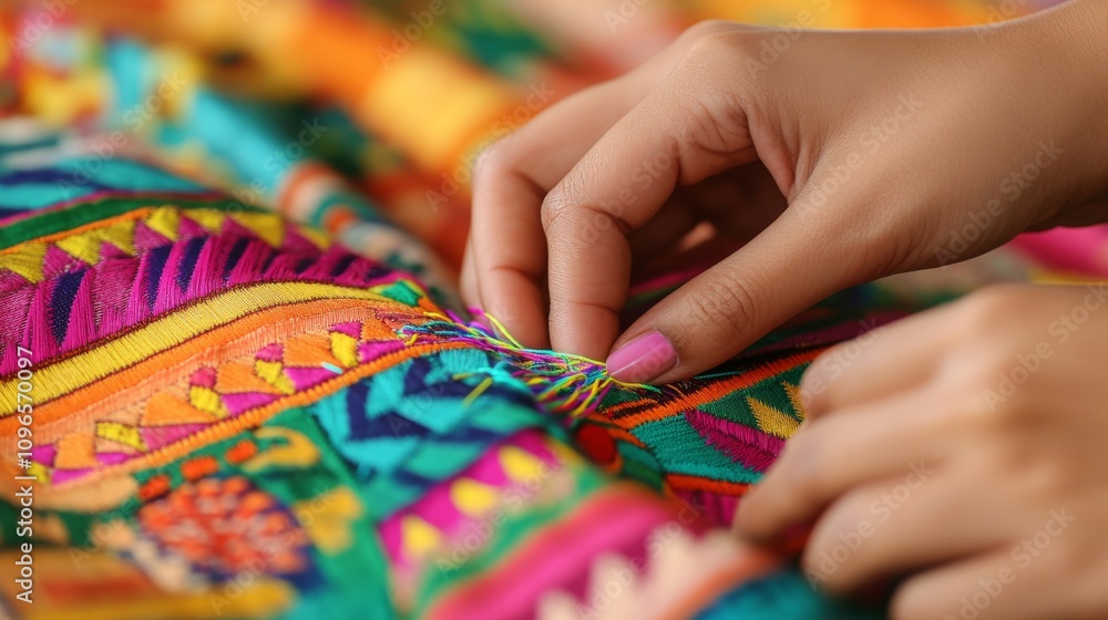 Hands Crafting Together on Colorful Fabric Hands Crafting Together on Colorful Fabric