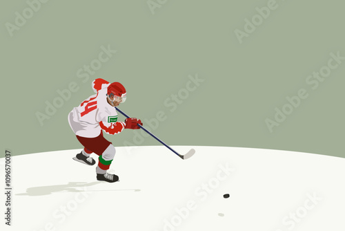 Winter sports. Ice hockey. Hockey player intercepts the puck during a game moment