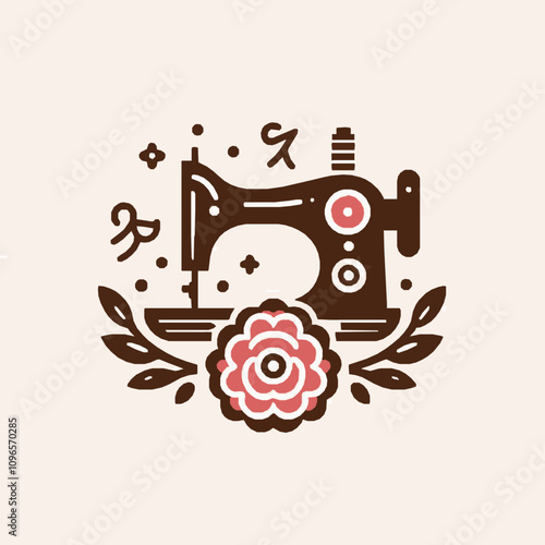sewing machine and flower logo design illustration v2