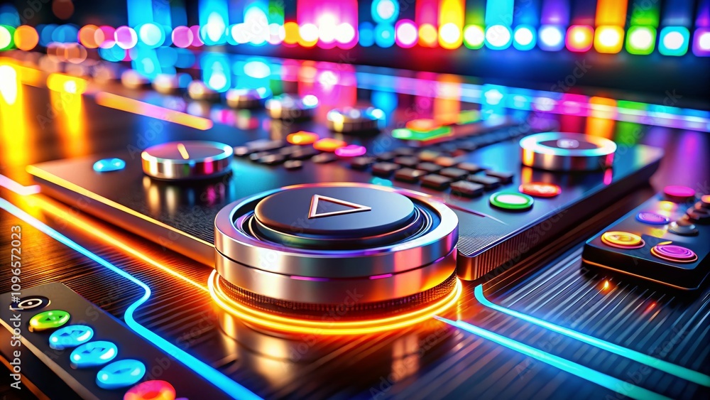 Captivating Night Photography of Media Player Buttons Illuminated Against a Dark Background, Showcasing Modern Technology and User Interface Design Captivating Night Photography of Media Player Buttons Illuminated Against a Dark Background, Showcasing Modern Technology and User Interface Design