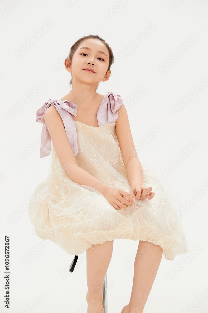 Lively and cute little Chinese girl on white background child Lively and cute little Chinese girl on white background child
