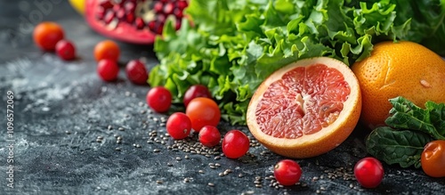 Fresh and Vibrant Fruits and Vegetables on a Black Surface