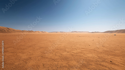 Barren Windswept Plain under Clear Blue Sky with Dry Occasional Patch of Dirt