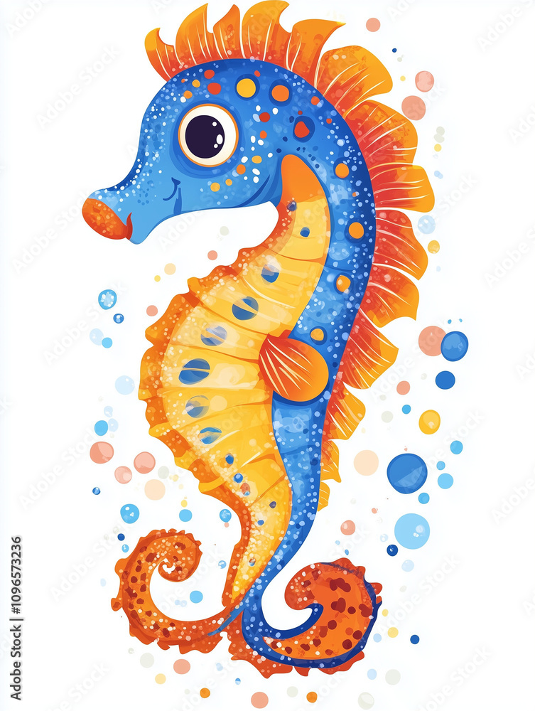 Fototapeta premium funny Seahorse, kids illustrations , cartoonish , white background