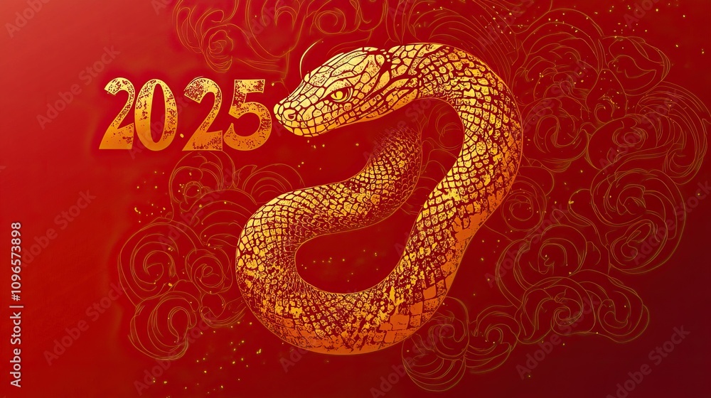 Red and gold themed Chinese New Year design with a decorative snake, symbolizing prosperity and luck. AI generated image Red and gold themed Chinese New Year design with a decorative snake, symbolizing prosperity and luck. AI generated image