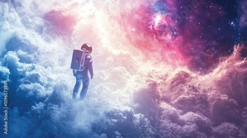 Wallpaper Mural photo realistic, extraordinary atmosphere; in the upper right corner of the image, a rather funny cosmonaut walks in the clouds... or rather  Torontodigital.ca