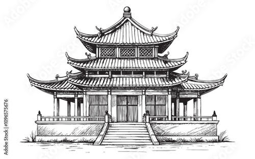 china temple sketch hand drawn drawing vector illustration