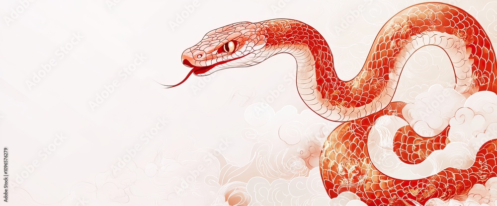 Obraz premium Chinese New Year-inspired illustrations featuring red dragons and snakes with symbolic designs. AI generated image