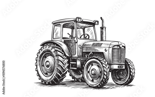 farm tractor sketch hand drawn drawing vector illustration