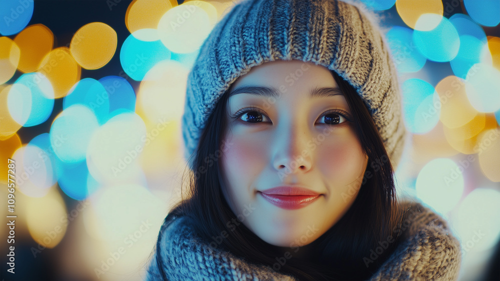 冬の光に包まれた日本人女性のポートレート 冬の光に包まれた日本人女性のポートレート
