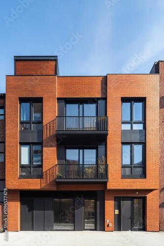 Contemporary residential architecture showcases strikingly beautiful balconies and sleek designs set against a radiant blue sky, exemplifying modern urban living at its finest and most vibrant