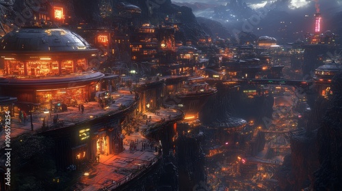 Awe-Inspiring Futuristic Cityscape at Night, Elevated Structures, and Complex Layout