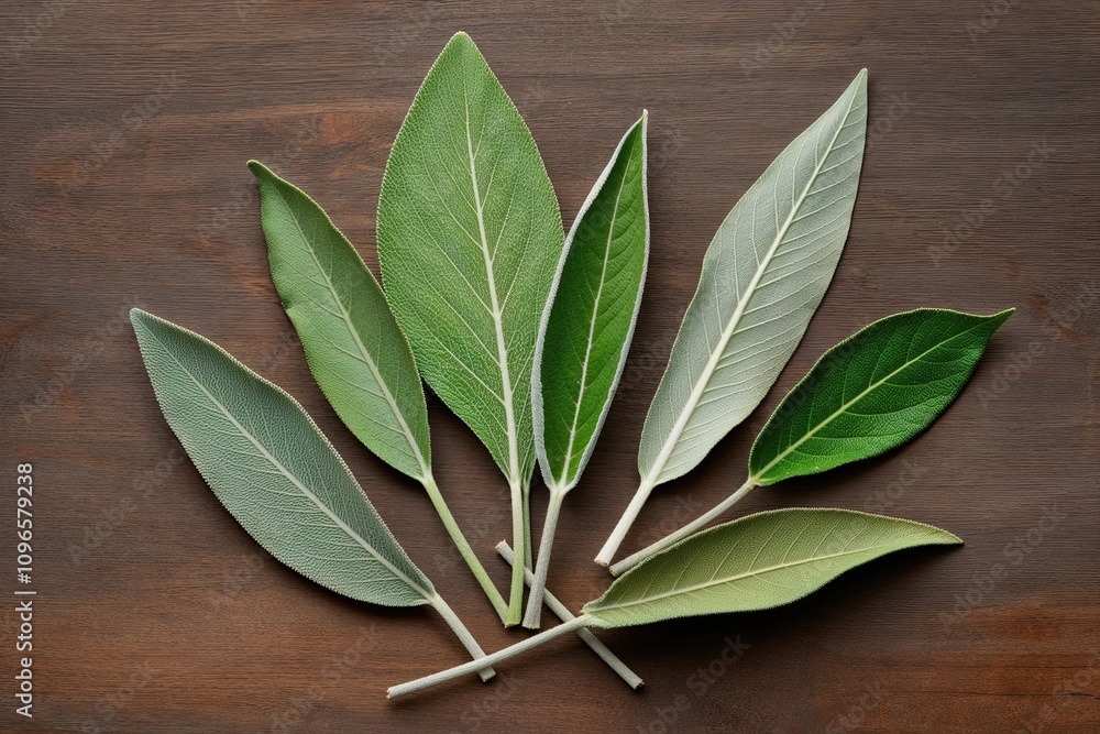 Sage and Bay Laurel Leaves on Isolated Canvas for Culinary Seasoning Sage and Bay Laurel Leaves on Isolated Canvas for Culinary Seasoning