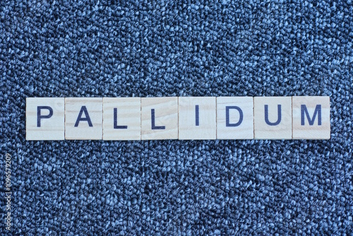 text the word pallidum from wooden small letters with black font on an gray table photo