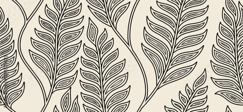 Abstract fern leaves seamless pattern vector with art line style. floral design wallpaper.  