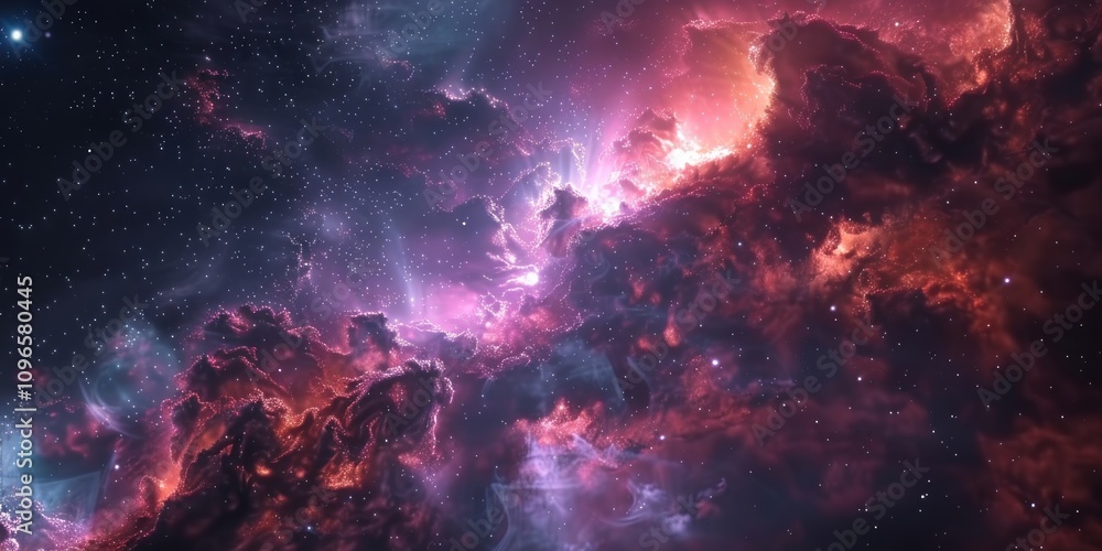 Fototapeta premium Cosmic Nebula with Star Clusters and Interstellar Gas