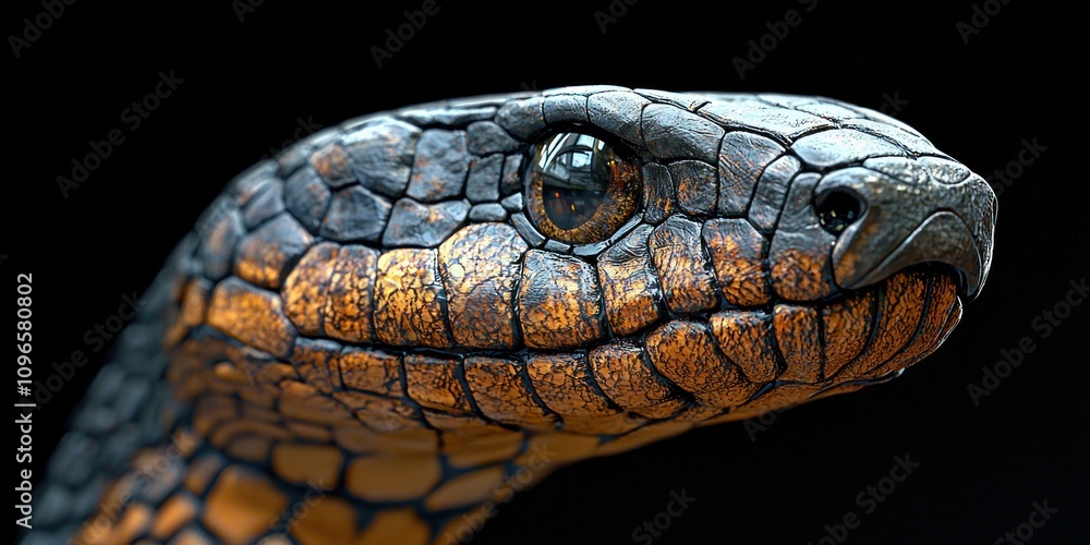 Close-Up Image of a Detailed Snake Head Showcasing Scales and Textures with a Dark Background for Wildlife and Nature Enthusiasts Close-Up Image of a Detailed Snake Head Showcasing Scales and Textures with a Dark Background for Wildlife and Nature Enthusiasts