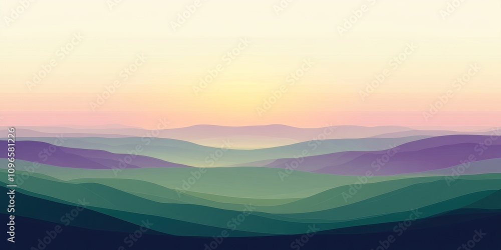 Serene European Landscape at Dawn with Soft Hues and Gentle Slopes, Featuring Layered Hills and a Peaceful Horizon Bathed in Warm Light Serene European Landscape at Dawn with Soft Hues and Gentle Slopes, Featuring Layered Hills and a Peaceful Horizon Bathed in Warm Light