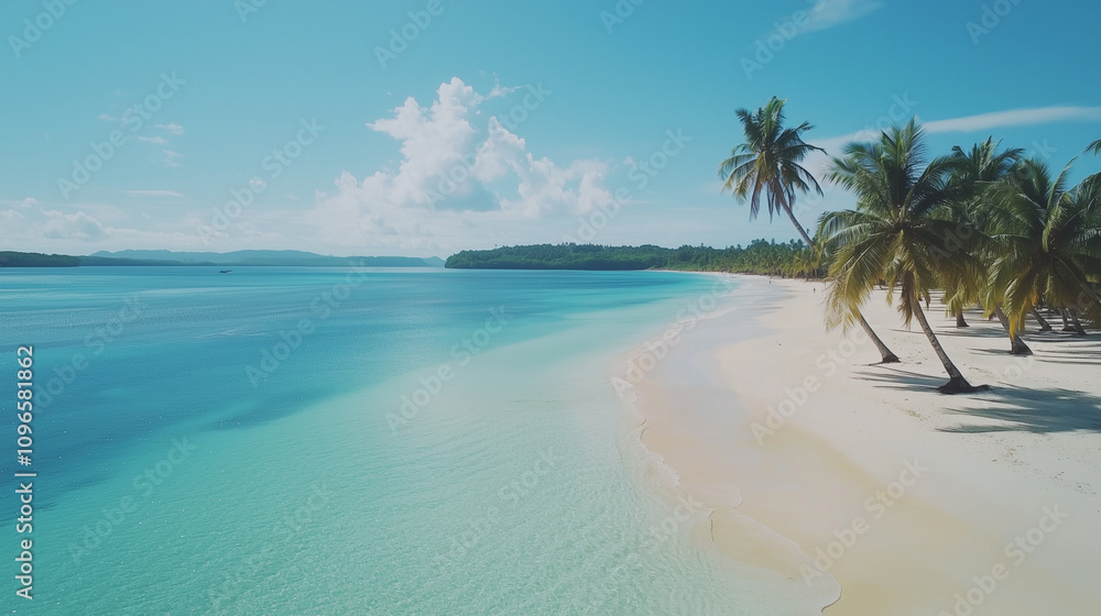 Siargao Island Pristine Beach with Palm Trees and Turquoise Water Siargao Island Pristine Beach with Palm Trees and Turquoise Water