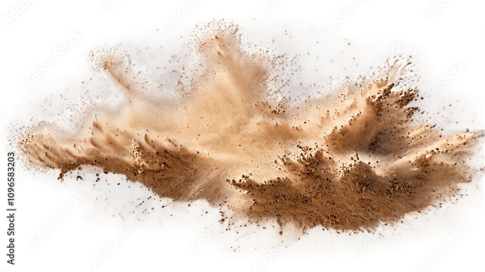 Sand explosion, desert dust cloud, isolated on white background. Concept of nature, environment, and impact. Sand explosion, desert dust cloud, isolated on white background. Concept of nature, environment, and impact.