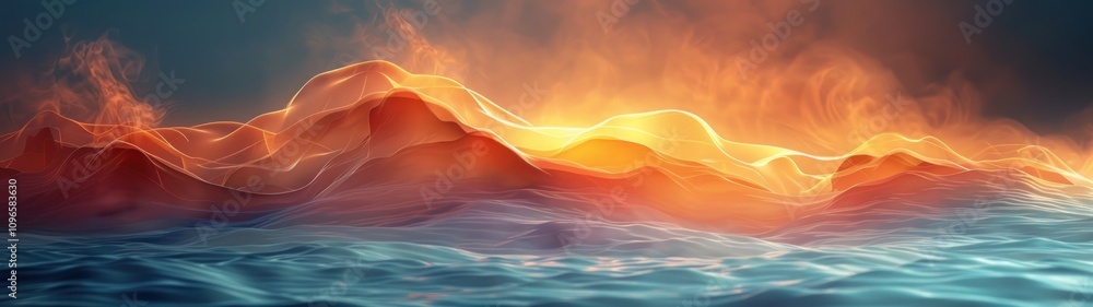 Obraz premium Abstract Landscape with Glowing Waves