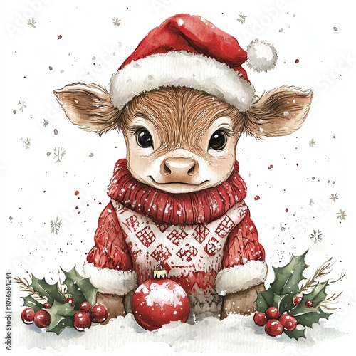 Adorable calf in festive holiday attire. photo