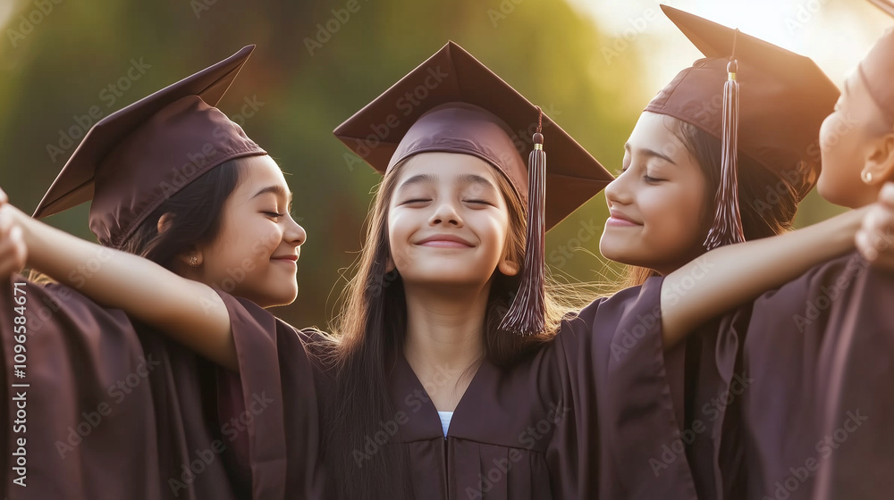 Multigeneration Family Joyfully Celebrating a Child's School Achievement in a Warm Outdoor Setting During Golden Hour