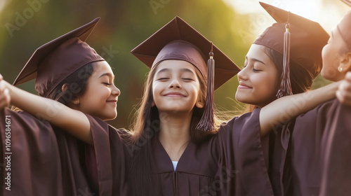 Multigeneration Family Joyfully Celebrating a Child's School Achievement in a Warm Outdoor Setting During Golden Hour